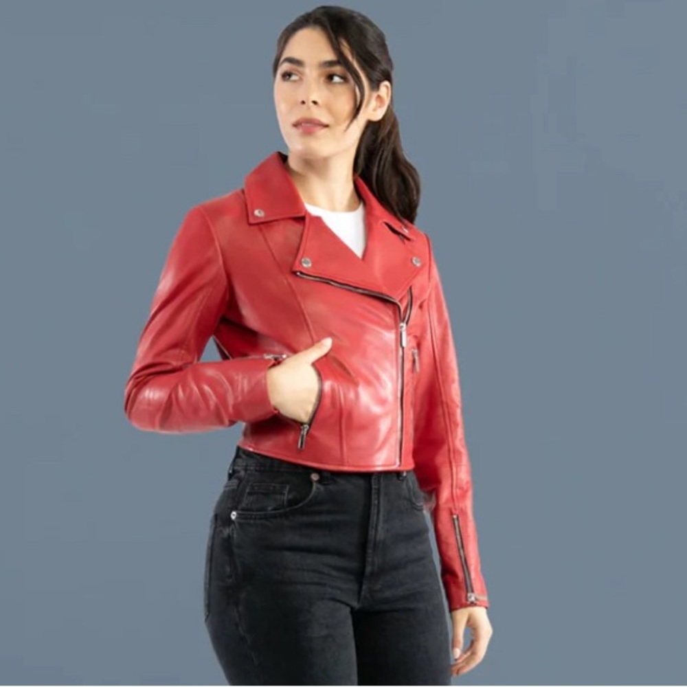 Bod & Christensen red leather biker jacket size small